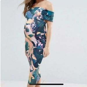 ASOS | Tropical Floral Off the Shoulder Maternity Midi Dress Women’s Size 6